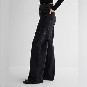 Express Women’s Black Wide Leg High Rise Cargo Jeans size 14 Long